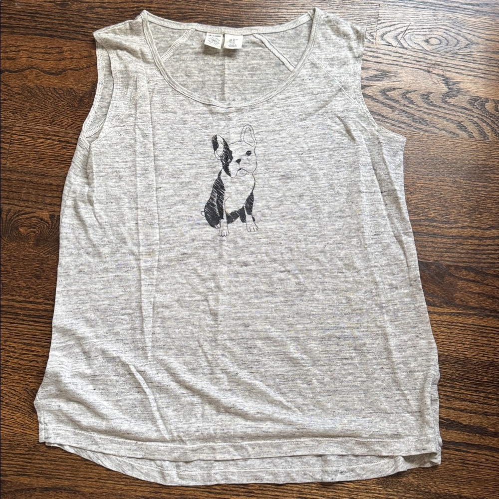 Gray Sleeveless Top with French Bulldog Print
